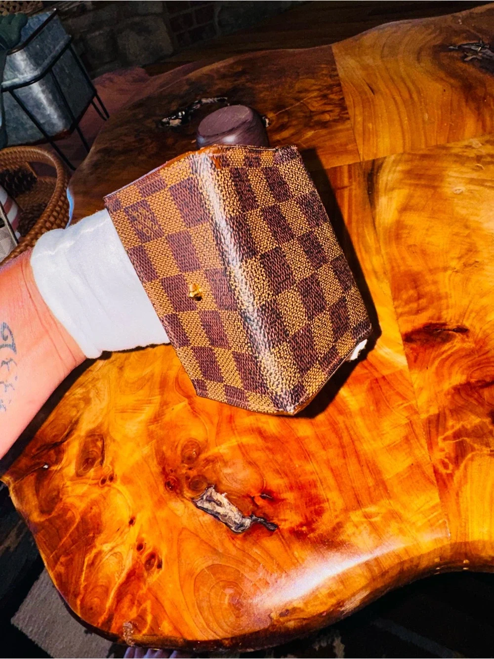 EGA Louis Vuitton Damier Porte Monnaie Plat Coin Purse Wallet Brown